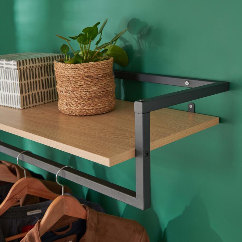 Penderie étagère murale bois et métal noir L90 cm ETAN