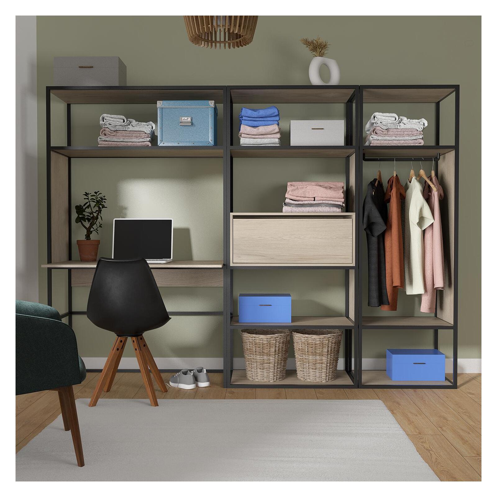 Portants vêtements bois et métal noir avec bureau intégré - OSLO - Lot de 3