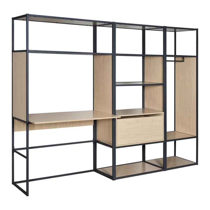 Portants vêtements bois et métal noir avec bureau intégré - OSLO - Lot de 3