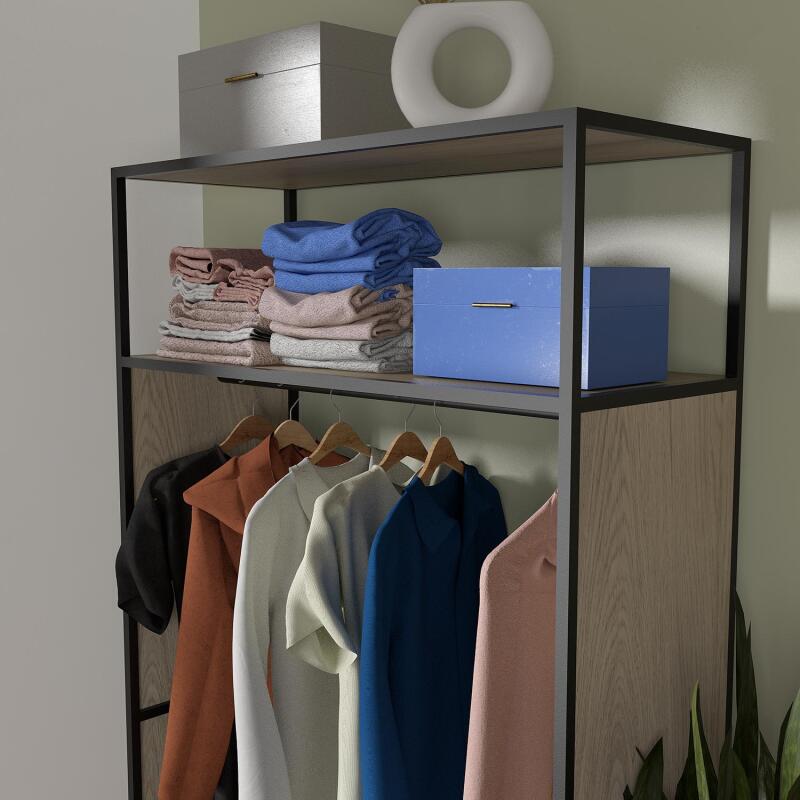 Portants vêtements bois et métal noir avec bureau intégré - OSLO - Lot de 3