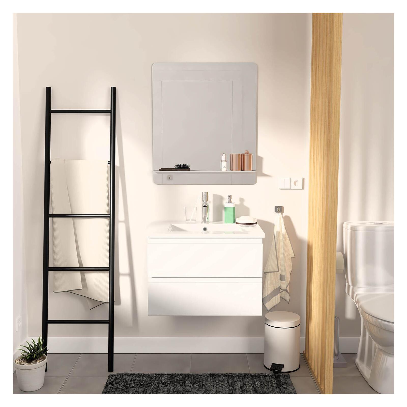Ensemble meuble simple vasque blanc  60cm  + vasque + miroir
