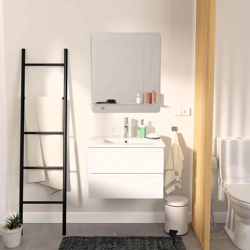 Ensemble meuble simple vasque blanc  60cm  + vasque + miroir