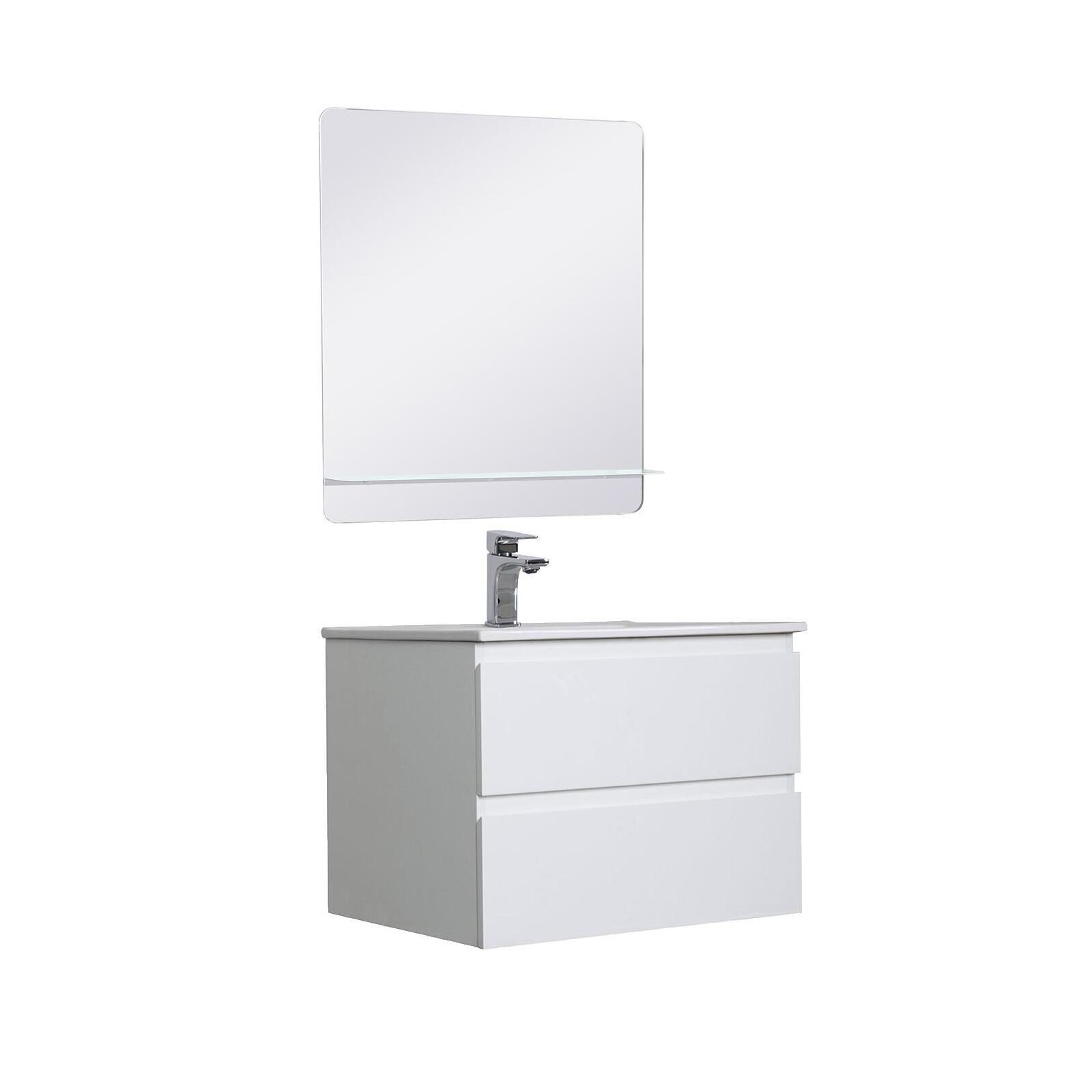 Ensemble meuble simple vasque blanc  60cm  + vasque + miroir