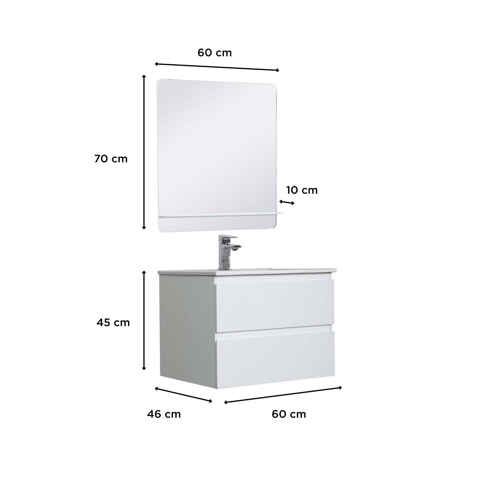 Ensemble meuble simple vasque blanc  60cm  + vasque + miroir