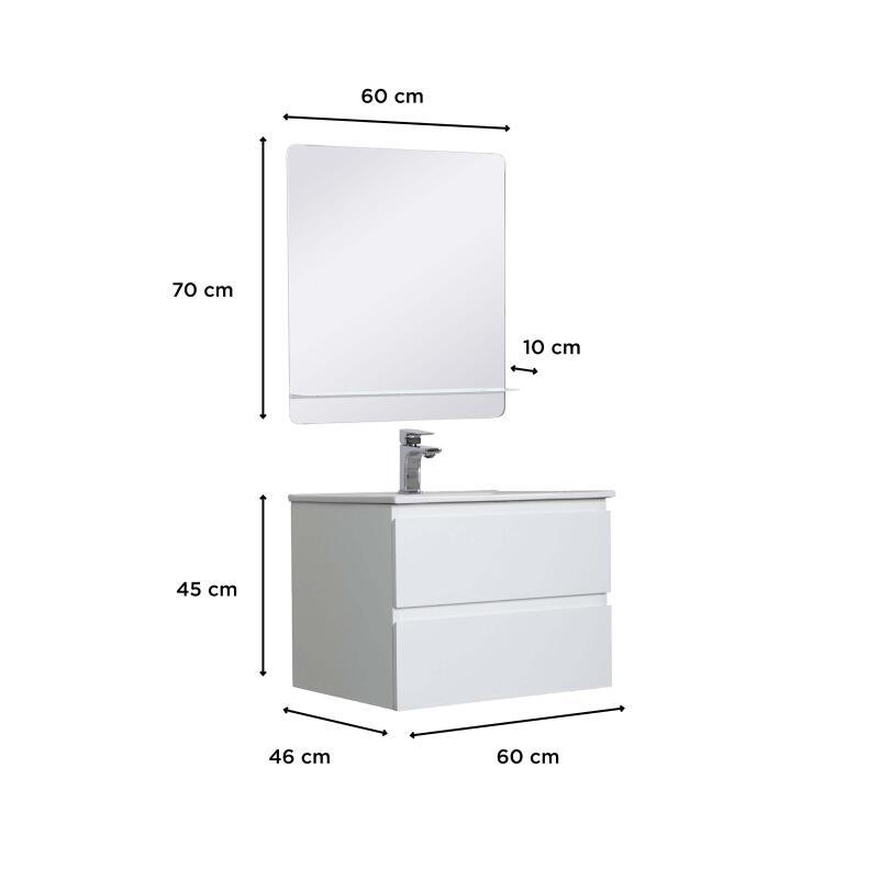Ensemble meuble simple vasque blanc  60cm  + vasque + miroir