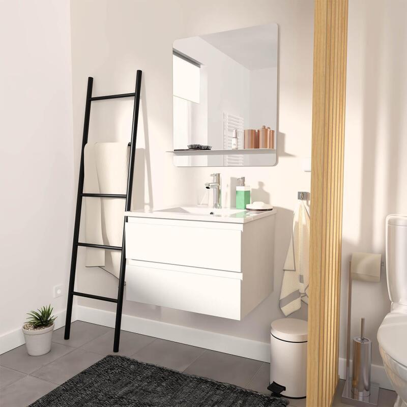 Ensemble meuble simple vasque blanc  60cm  + vasque + miroir
