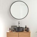 Miroir rond cadre métal noir 60cm EMA