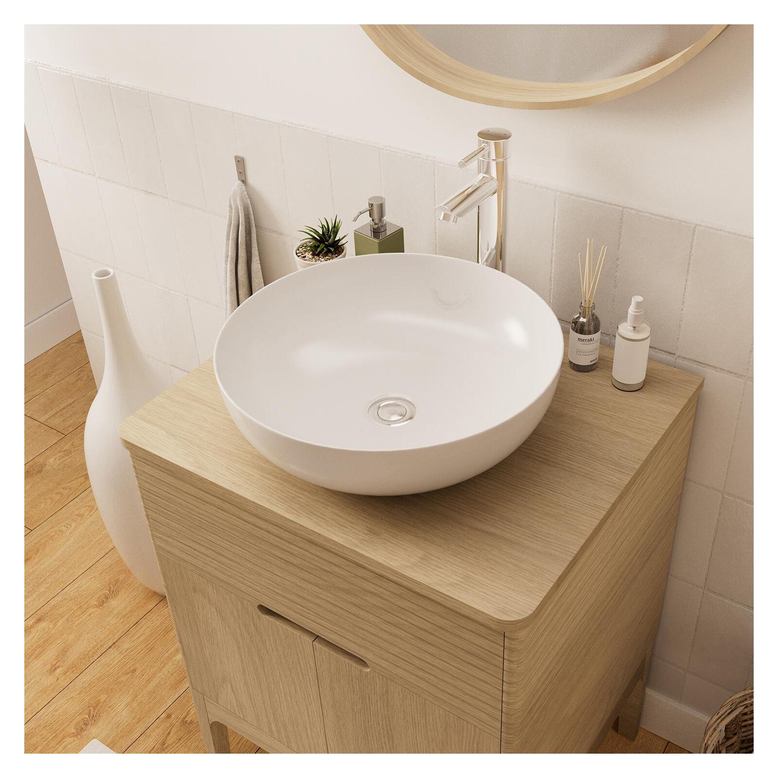 Ensemble meuble simple vasque 60 cm chêne naturel + vasque Ensemble meuble simple vasque 60 cm chêne naturel + vasque