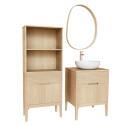 Ensemble meuble simple vasque 60 cm chêne naturel + vasque + robinet + miroir + colonne