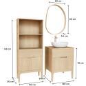 Ensemble meuble simple vasque 60 cm chêne naturel + vasque + robinet + miroir + colonne