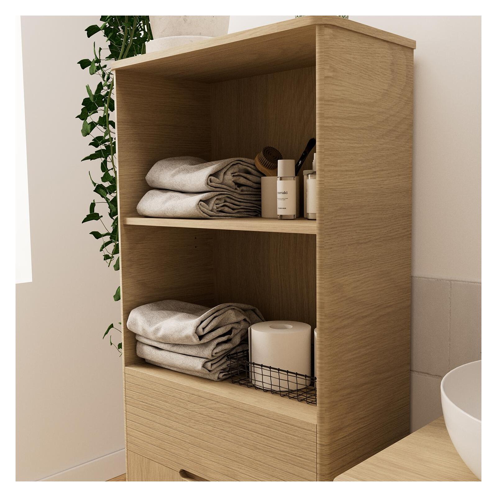 Ensemble meuble simple vasque 60 cm chêne naturel + vasque + robinet + miroir + colonne