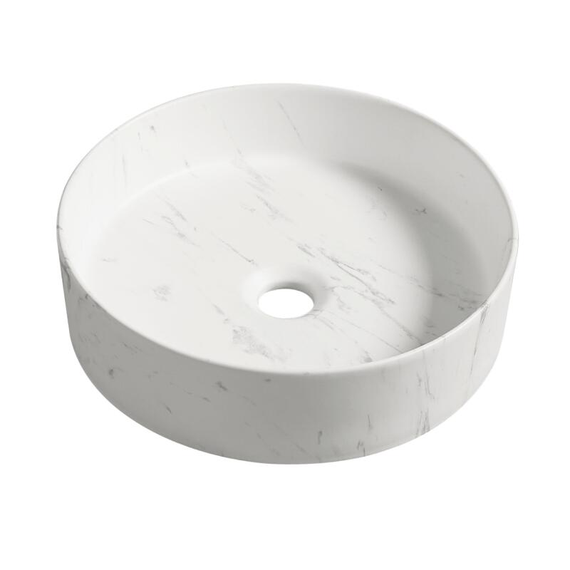 Vasque ronde à poser en céramique imitation marbre blanc D38cm NAYA