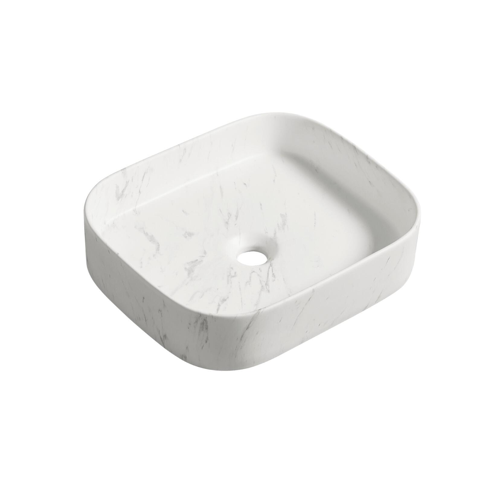 Vasque rectangulaire à poser en céramique imitation marbre blanc 45 x 38 cm NAYA