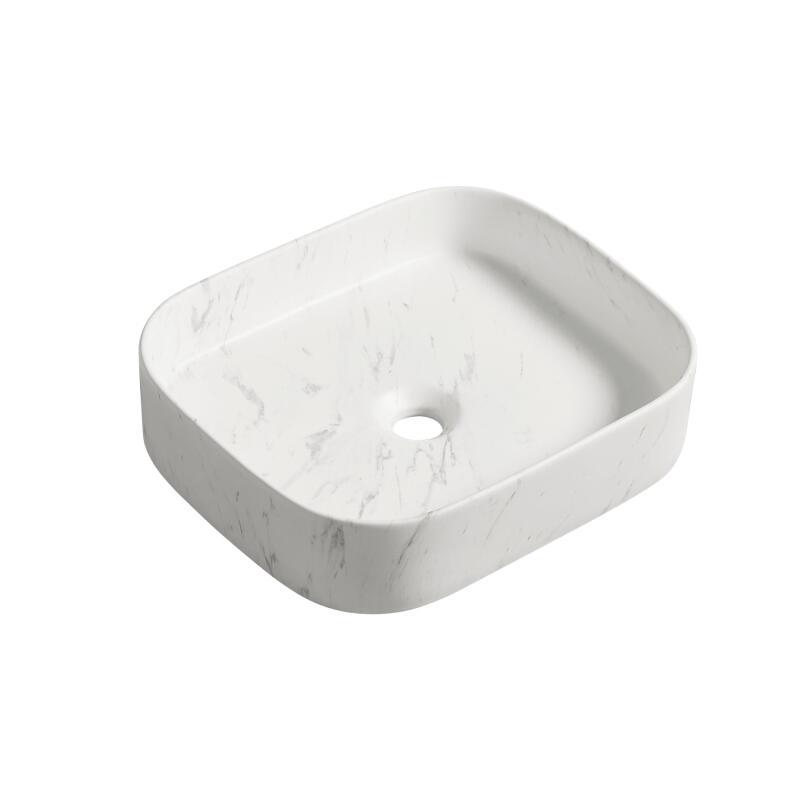 Vasque rectangulaire à poser en céramique imitation marbre blanc 45 x 38 cm NAYA