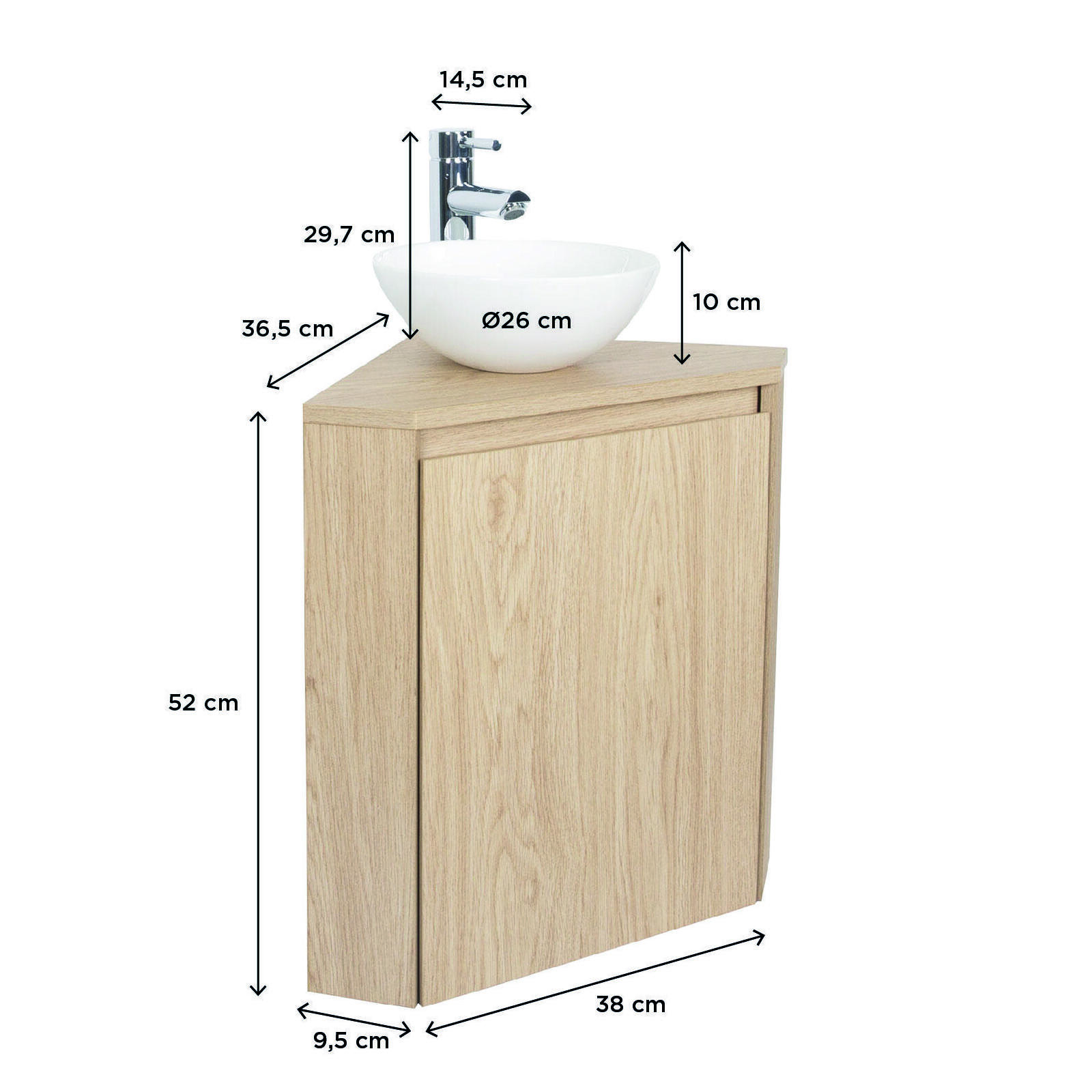 Ensemble lave-mains d'angle décor chêne + vasque