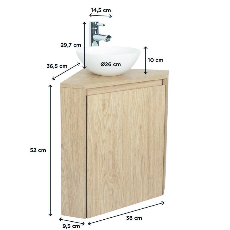 Ensemble lave-mains d'angle décor chêne + vasque