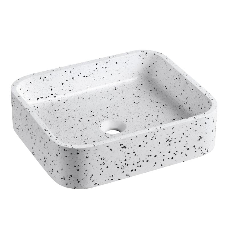 Vasque à poser rectangulaire en terrazzo blanc L45xP38cm - MILA - Vue sur fond blanc