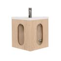 Ensemble meuble lave-mains d'angle décor chêne + Robinet + Armoire miroir