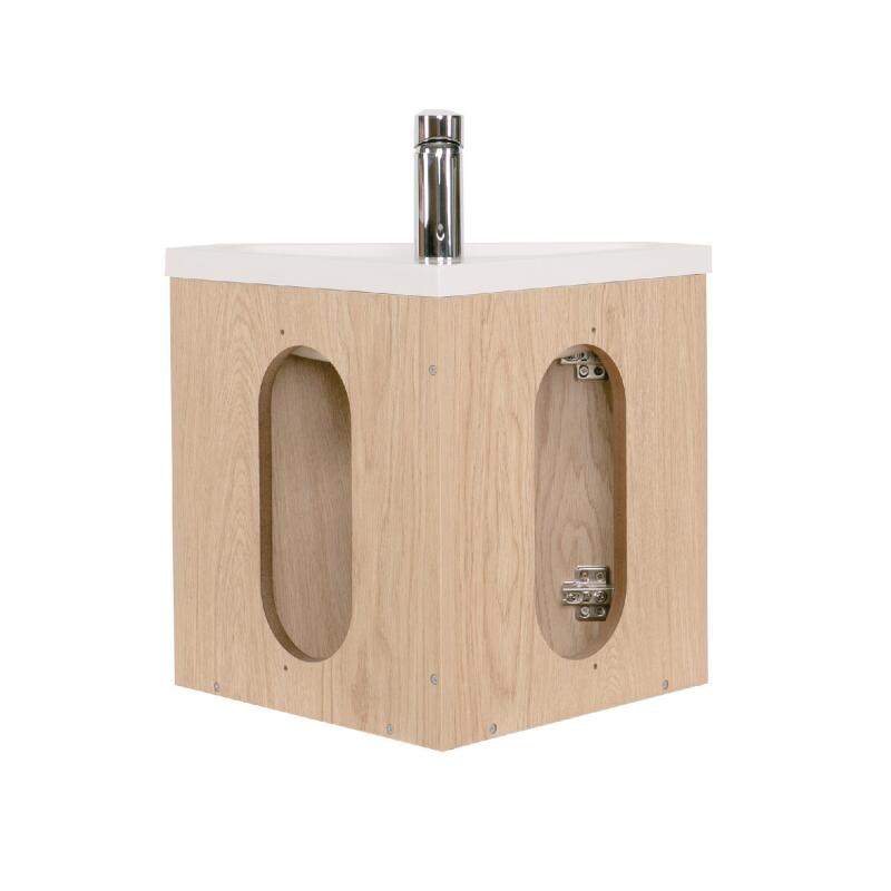 Ensemble meuble lave-mains d'angle décor chêne + Robinet + Armoire miroir