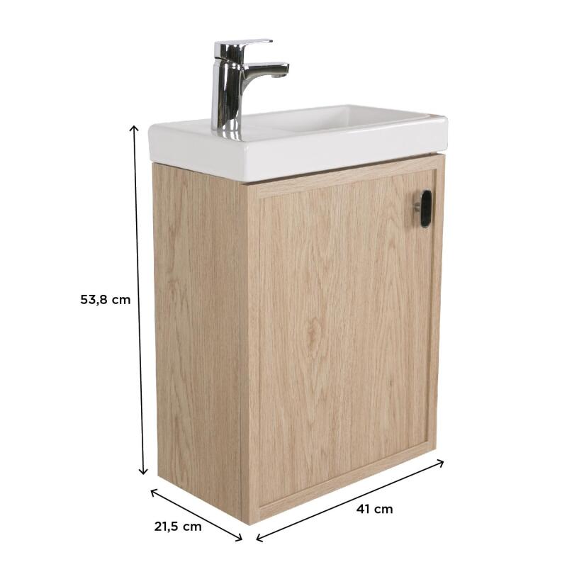 Ensemble meuble lave-mains décor chêne FRAME + robinet