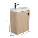 Ensemble meuble lave-mains décor chêne FRAME + robinet + miroir
