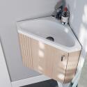 Ensemble meuble lave-mains d'angle décor chêne + Robinet + Armoire miroir