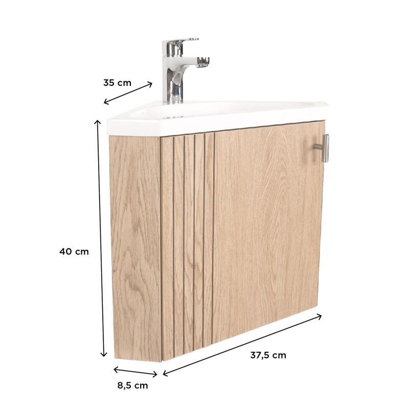 Meuble lave-mains d'angle décor chêne
