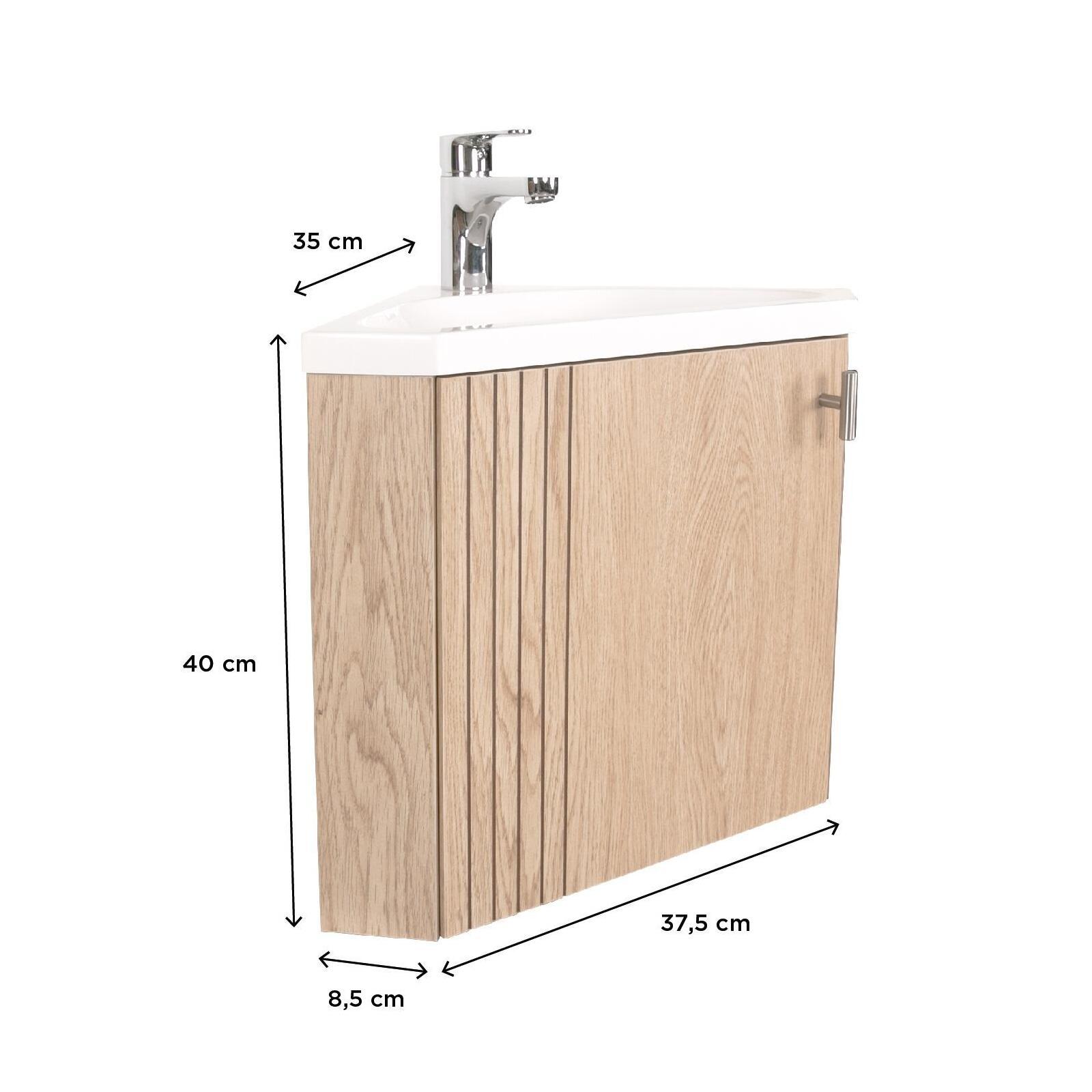 Ensemble meuble lave-mains d'angle décor chêne + Robinet