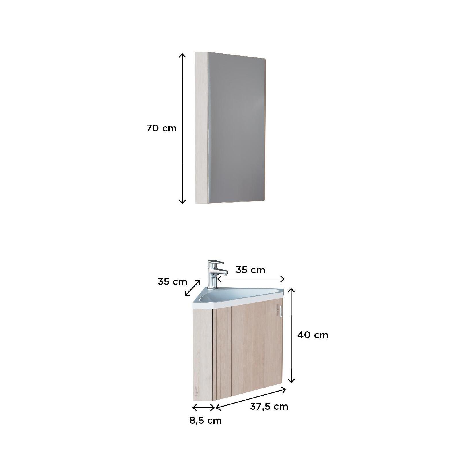 Ensemble meuble lave-mains d'angle décor chêne + Armoire miroir