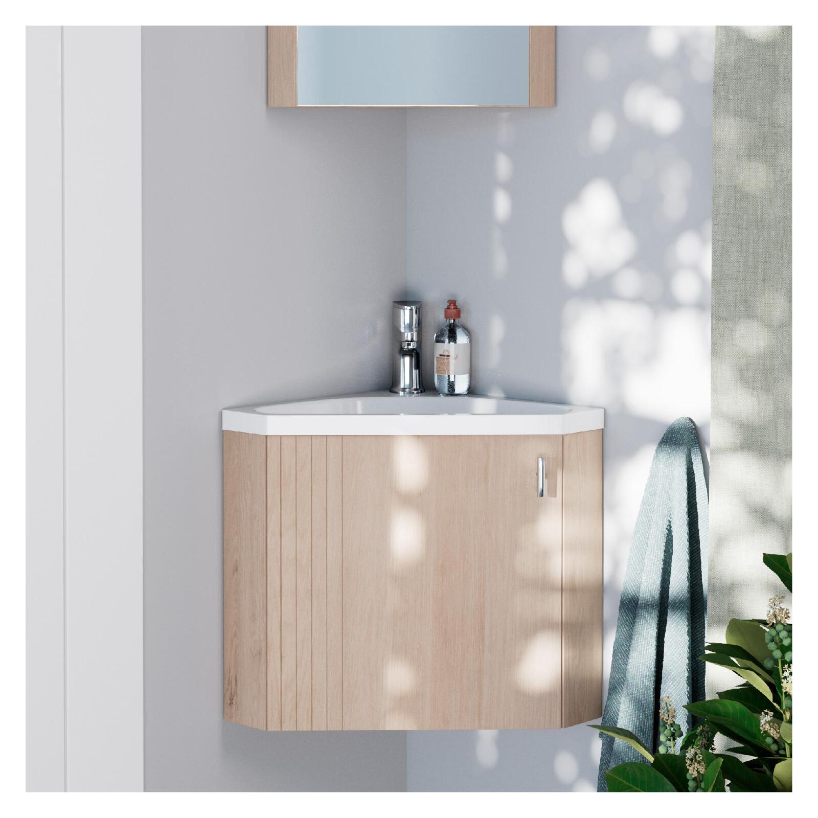 Meuble lave-mains d'angle décor chêne