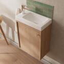 Ensemble meuble lave-mains décor chêne + robinet + miroir