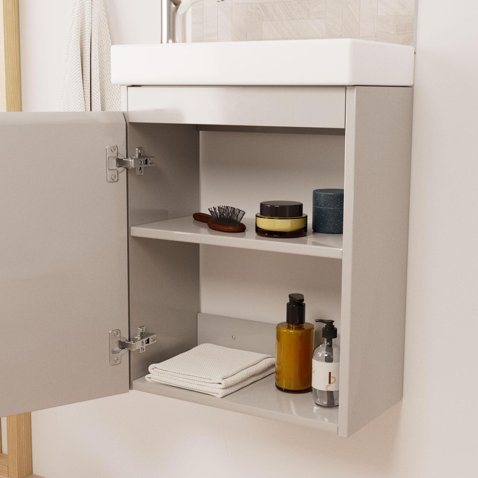 Ensemble meuble lave-mains gris sable + Miroir ovale