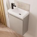 Ensemble meuble lave-mains gris sable + Miroir tablette blanche