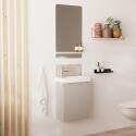 Ensemble meuble lave-mains gris sable + Miroir tablette blanche