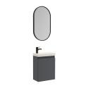 Ensemble meuble lave-mains gris sable + Robinet noir + Miroir ovale