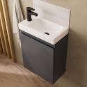 Ensemble meuble lave-mains gris sable + Robinet noir + Miroir ovale