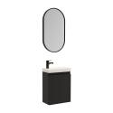 Ensemble meuble lave-mains gris sable + Robinet noir + Miroir ovale