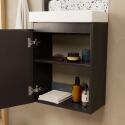 Ensemble meuble lave-mains gris sable + Robinet noir + Miroir ovale