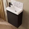 Ensemble meuble lave-mains gris sable + Robinet noir + Miroir ovale