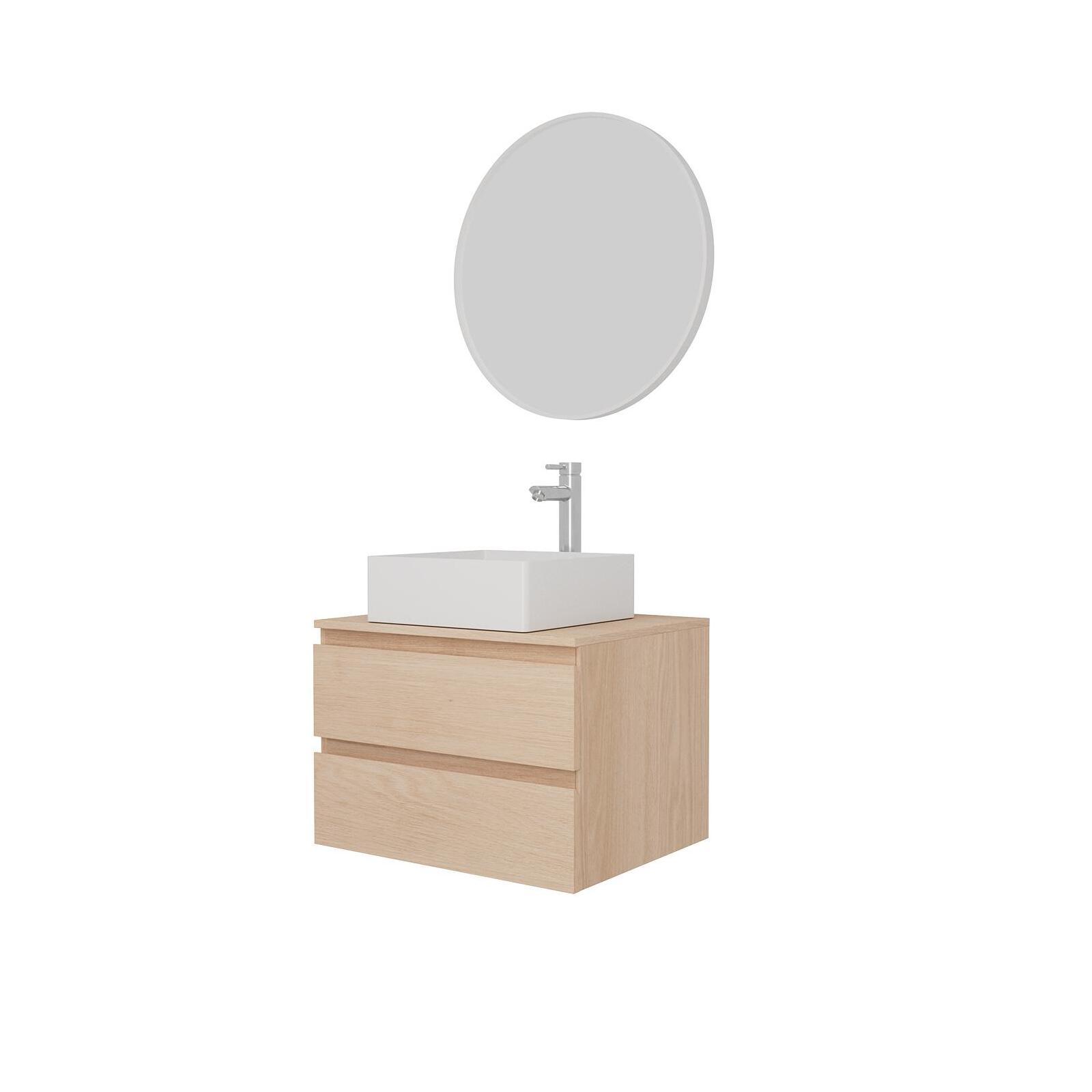 Ensemble meuble simple vasque 60 cm + vasque COMA + robinet ROB + miroir EMA