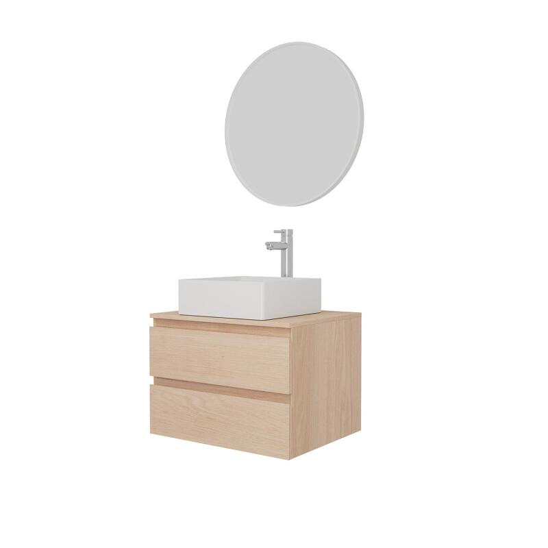 Ensemble meuble simple vasque 60 cm + vasque COMA + robinet ROB + miroir EMA