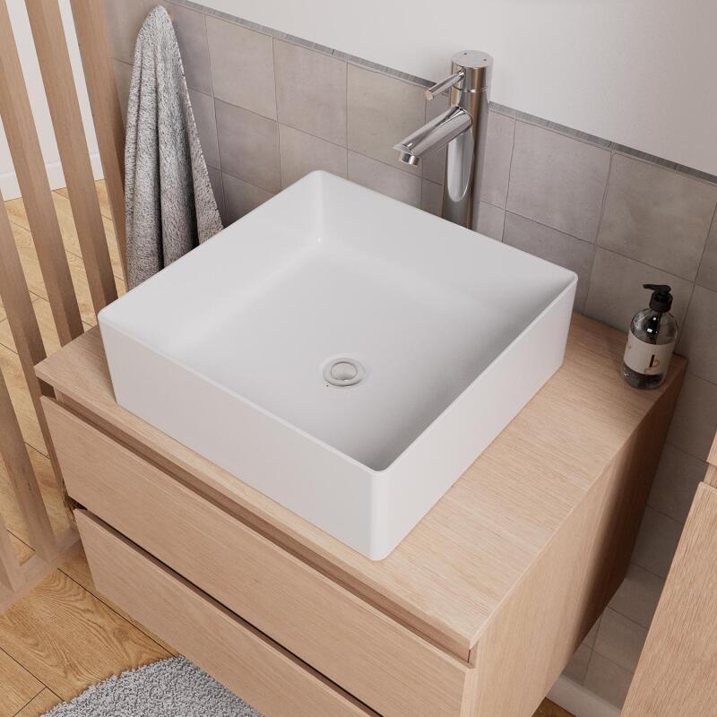 Ensemble meuble simple vasque 60 cm + vasque COMA + robinet ROB + miroir EMA