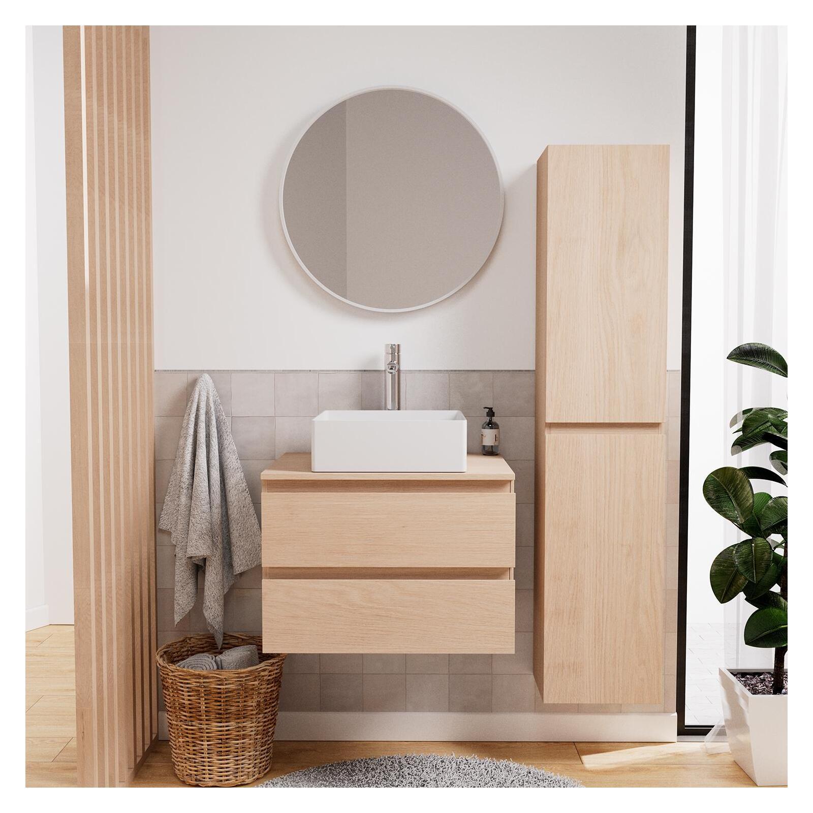 Ensemble meuble simple vasque 60 cm + vasque COMA + robinet TAP + miroir EMA + colonne SORRENTO