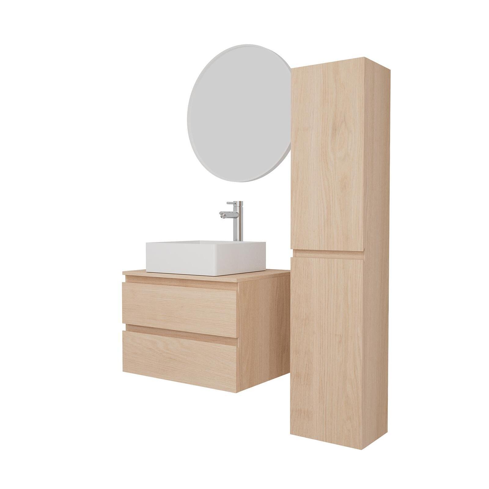 Ensemble meuble simple vasque 60 cm + vasque COMA + robinet TAP + miroir EMA + colonne SORRENTO