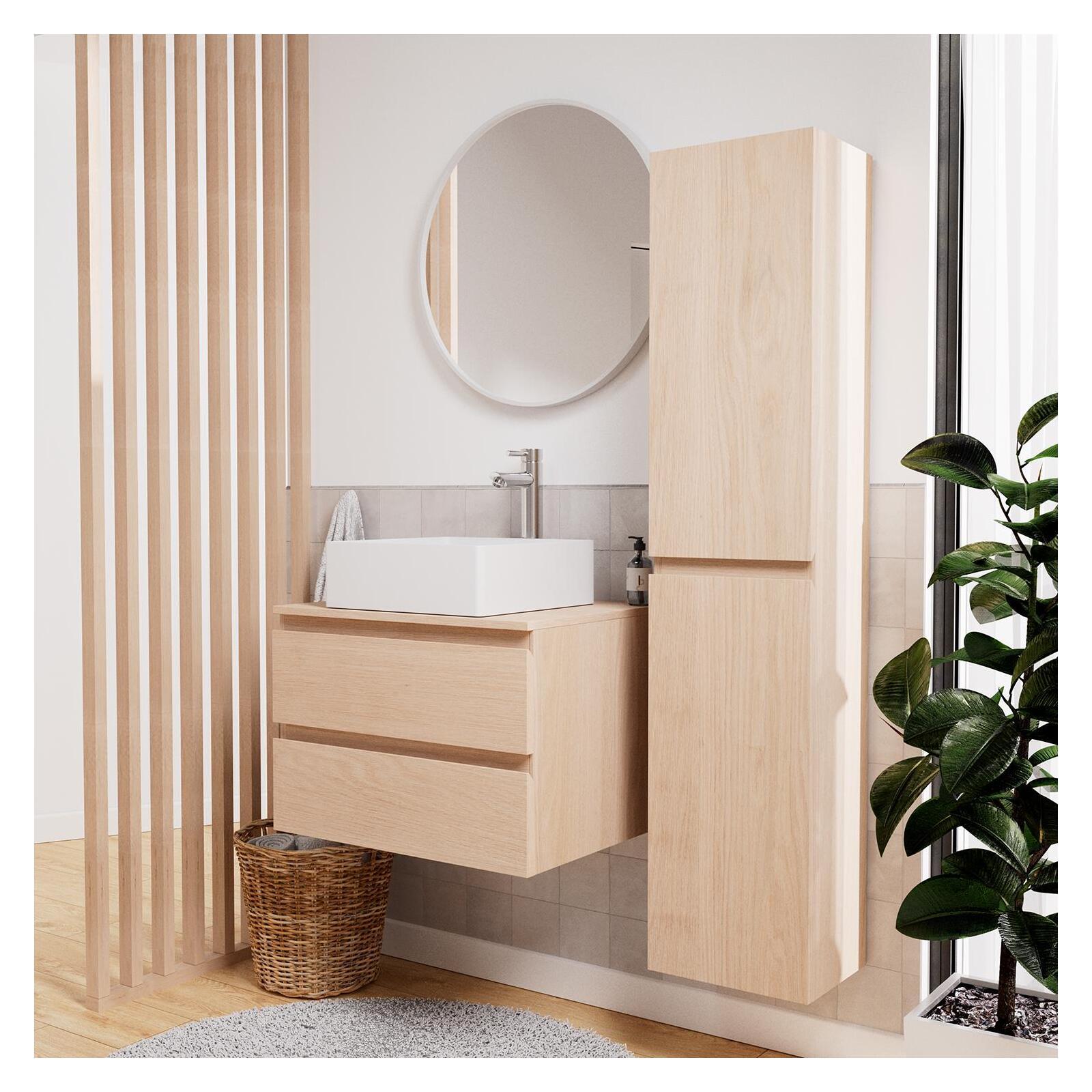 Ensemble meuble simple vasque 60 cm + vasque COMA + robinet TAP + miroir EMA + colonne SORRENTO