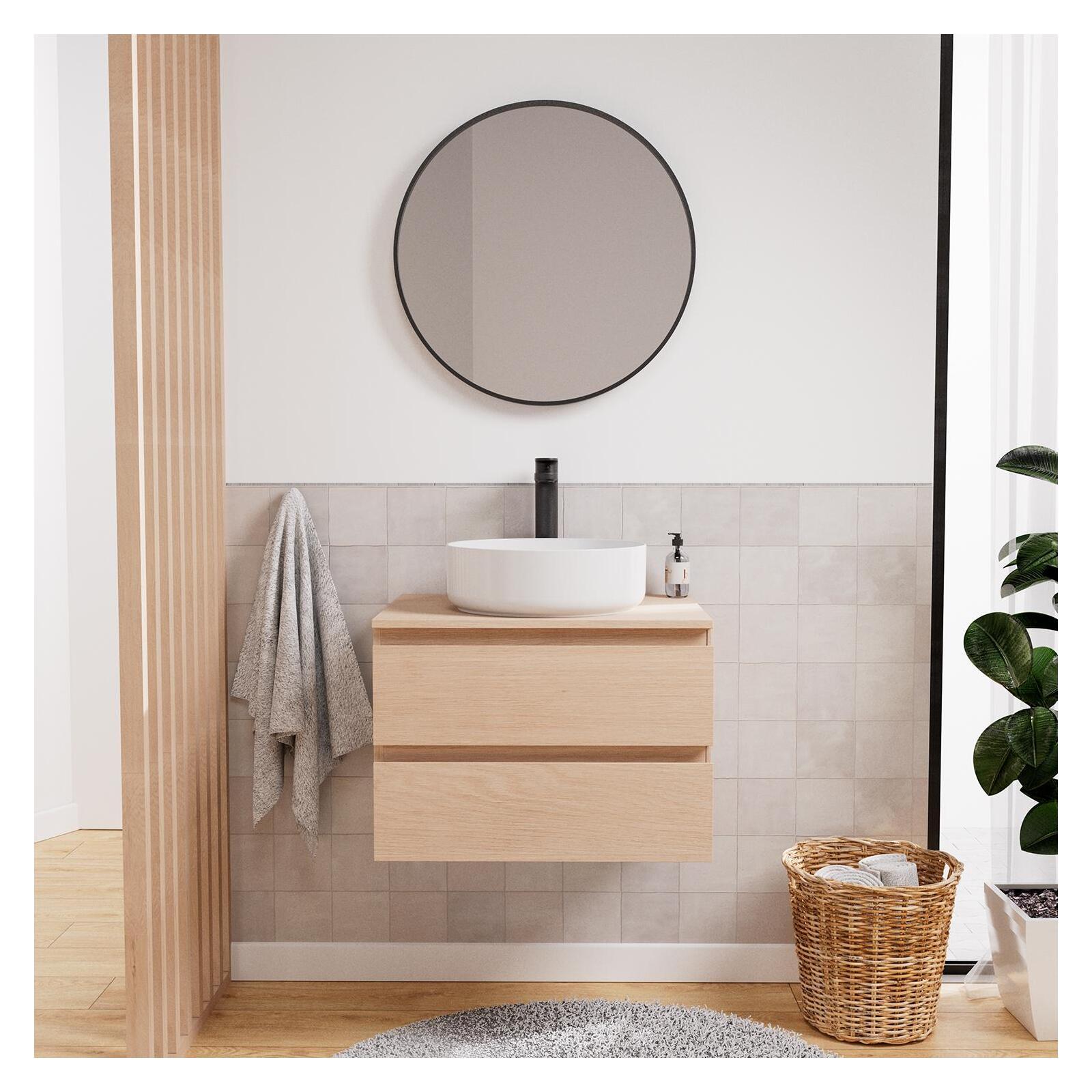 Ensemble meuble simple vasque 60 cm + vasque DIEGO + robinet ROB + miroir EMA
