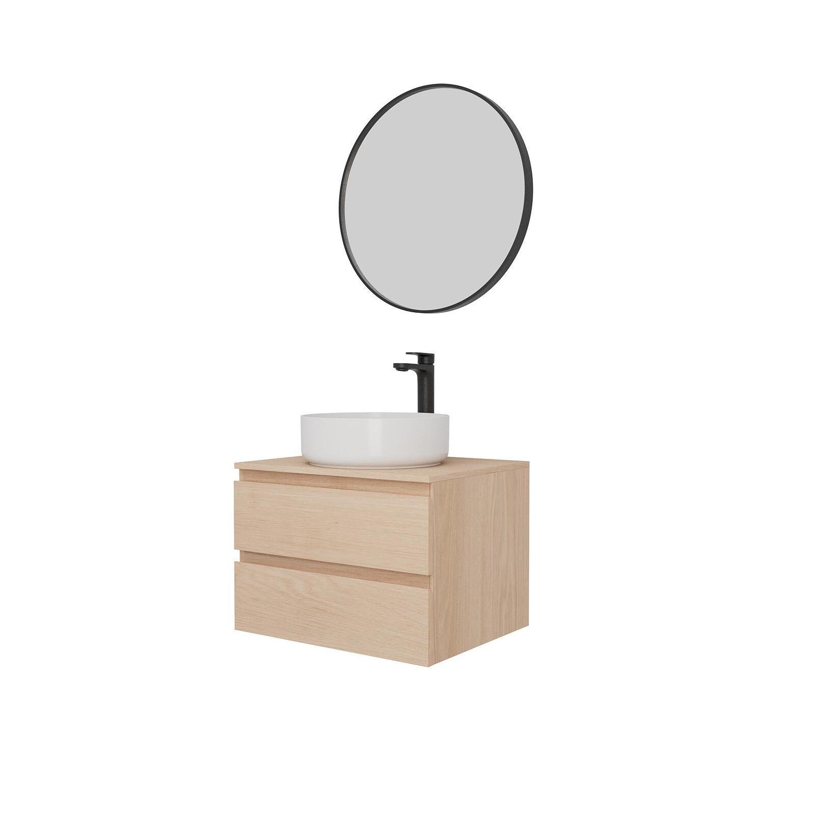 Ensemble meuble simple vasque 60 cm + vasque DIEGO + robinet ROB + miroir EMA