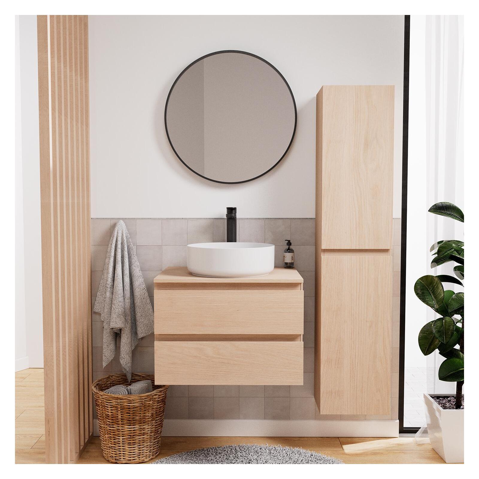 Ensemble meuble simple vasque 60 cm + vasque DIEGO + robinet ROB + miroir EMA + colonne SORRENTO