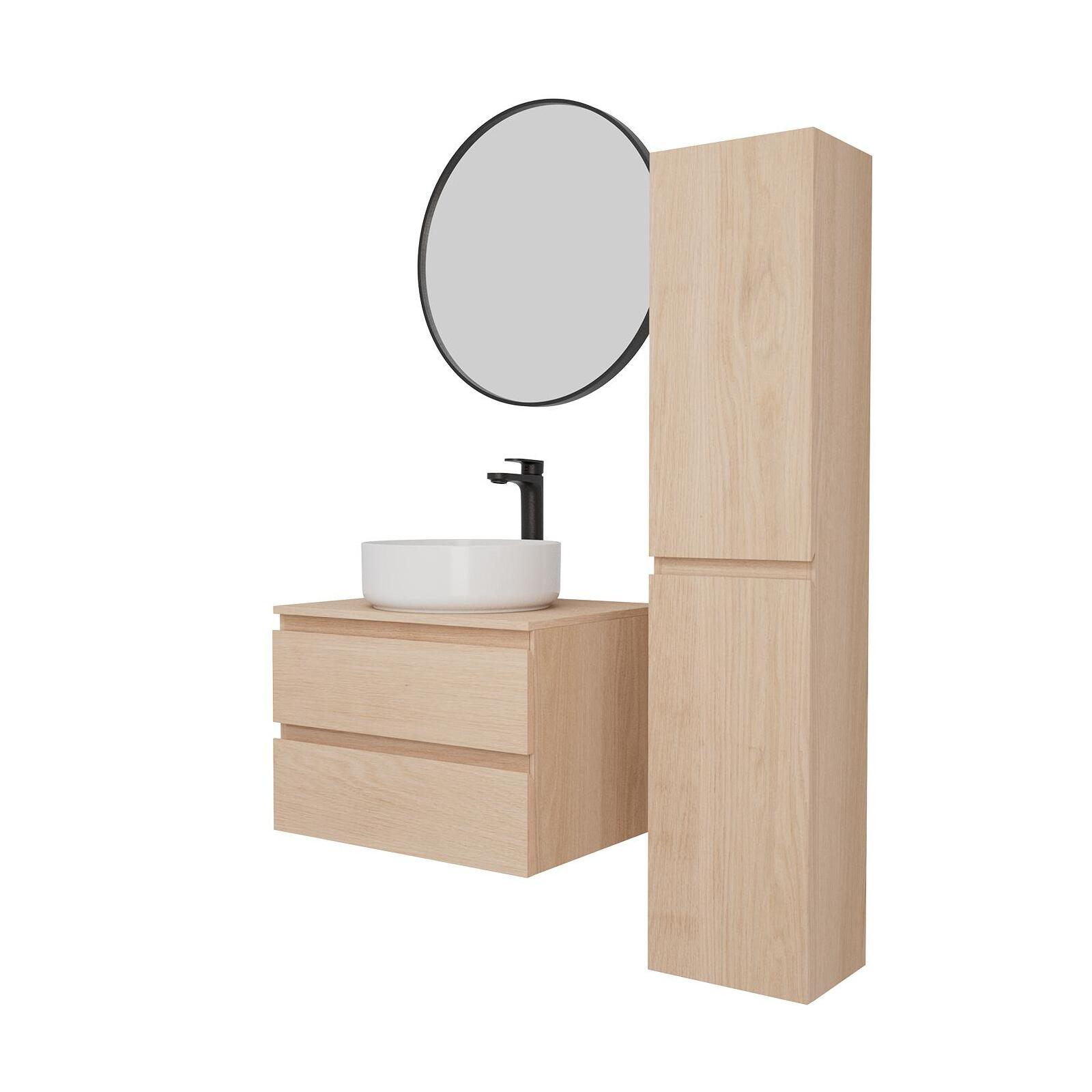 Ensemble meuble simple vasque 60 cm + vasque DIEGO + robinet ROB + miroir EMA + colonne SORRENTO
