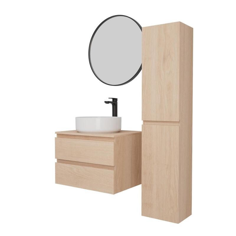 Ensemble meuble simple vasque 60 cm + vasque DIEGO + robinet ROB + miroir EMA + colonne SORRENTO